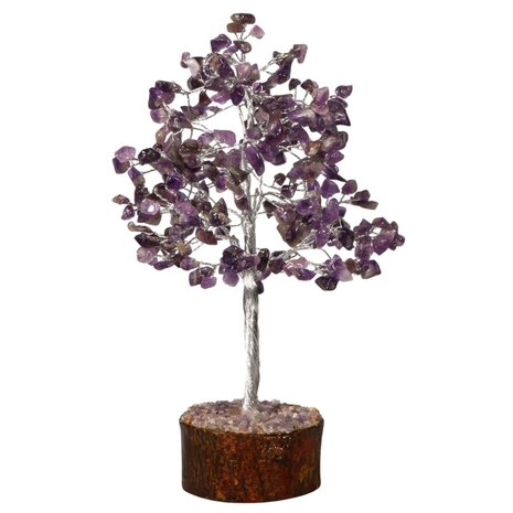 Amethist edelsteen boompje (zilverkleurig) 23 cm