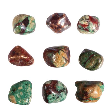 Chrysocolla met cupriet en koper steen getrommeld 10 - 20 gram Chrysocolla met cupriet en koper steen getrommeld 10 - 20 gram