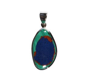 Zilveren hanger lapis lazuli met malachiet | 3 x 1,3 cm Zilveren hanger lapis lazuli met malachiet | 3 x 1,3 cm