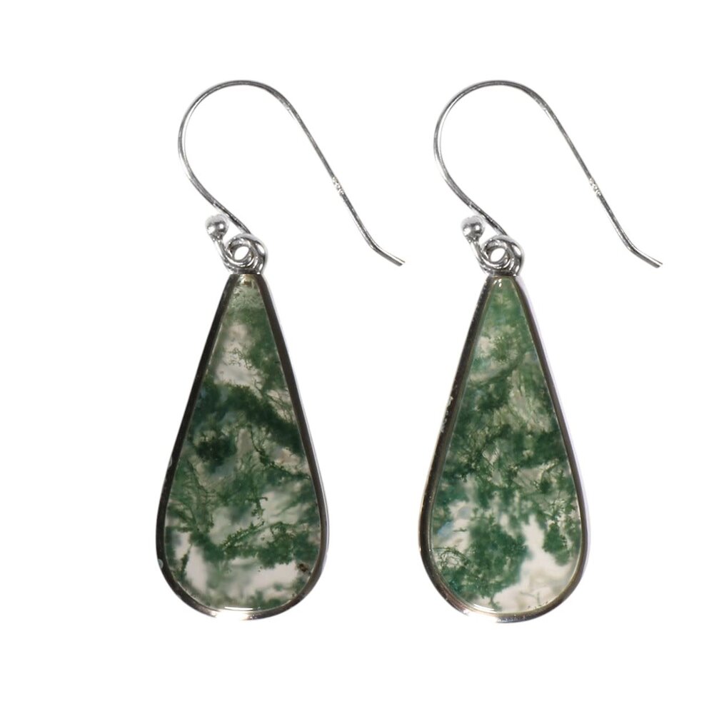 Zilveren oorbellen mosagaat druppel 2,9 x 1,3 cm Zilveren oorbellen mosagaat druppel 2,9 x 1,3 cm