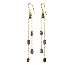 Gold filled oorbellen amethist | lang 5 stenen