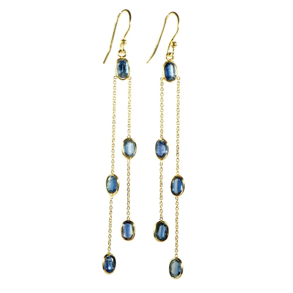 Gold filled oorbellen kyaniet | lang 5 stenen Gold filled oorbellen kyaniet | lang 5 stenen