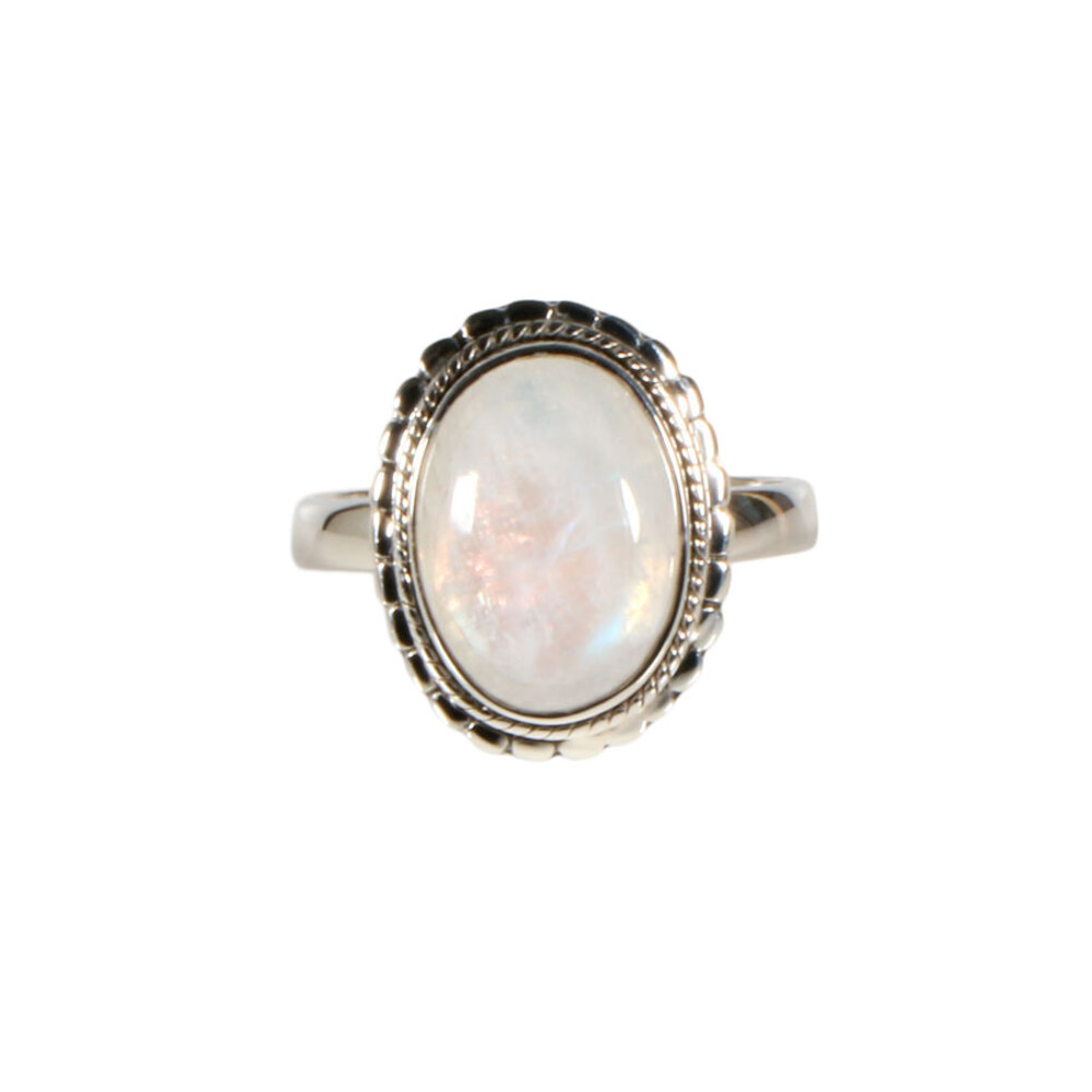 Zilveren ring maansteen (regenboog) maat 18 | ovaal 14 x 10 mm bewerkte rand Zilveren ring maansteen (regenboog) maat 18 | ovaal 14 x 10 mm bewerkte rand