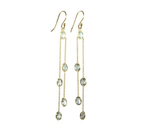 Gold filled oorbellen topaas (blauw) | lang 5 stenen