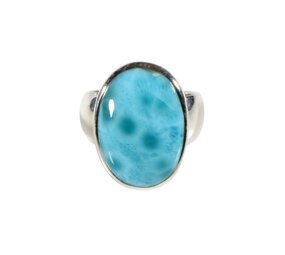 Zilveren ring larimar maat 17 1/2 | ovaal 2 x 1,4 cm