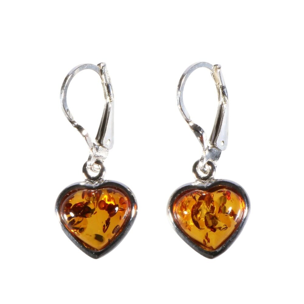 Zilveren oorbellen barnsteen | hart 1 x 1 cm