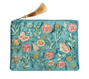 Fluwelen etui blauw bloemen en vlinders Fluwelen etui blauw bloemen en vlinders