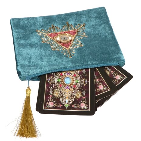 Fluwelen etui petrol tarot oog Fluwelen etui petrol tarot oog