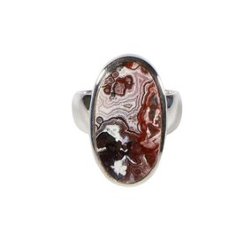 Zilveren ring agaat (kant) maat 18 | ovaal 2,4 x 1,3 cm Zilveren ring agaat (kant) maat 18 | ovaal 2,4 x 1,3 cm