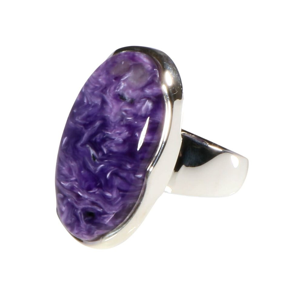 Zilveren ring charoiet maat 17 1/2 | ovaal 2,7 x 1,6 cm Zilveren ring charoiet maat 17 1/2 | ovaal 2,7 x 1,6 cm