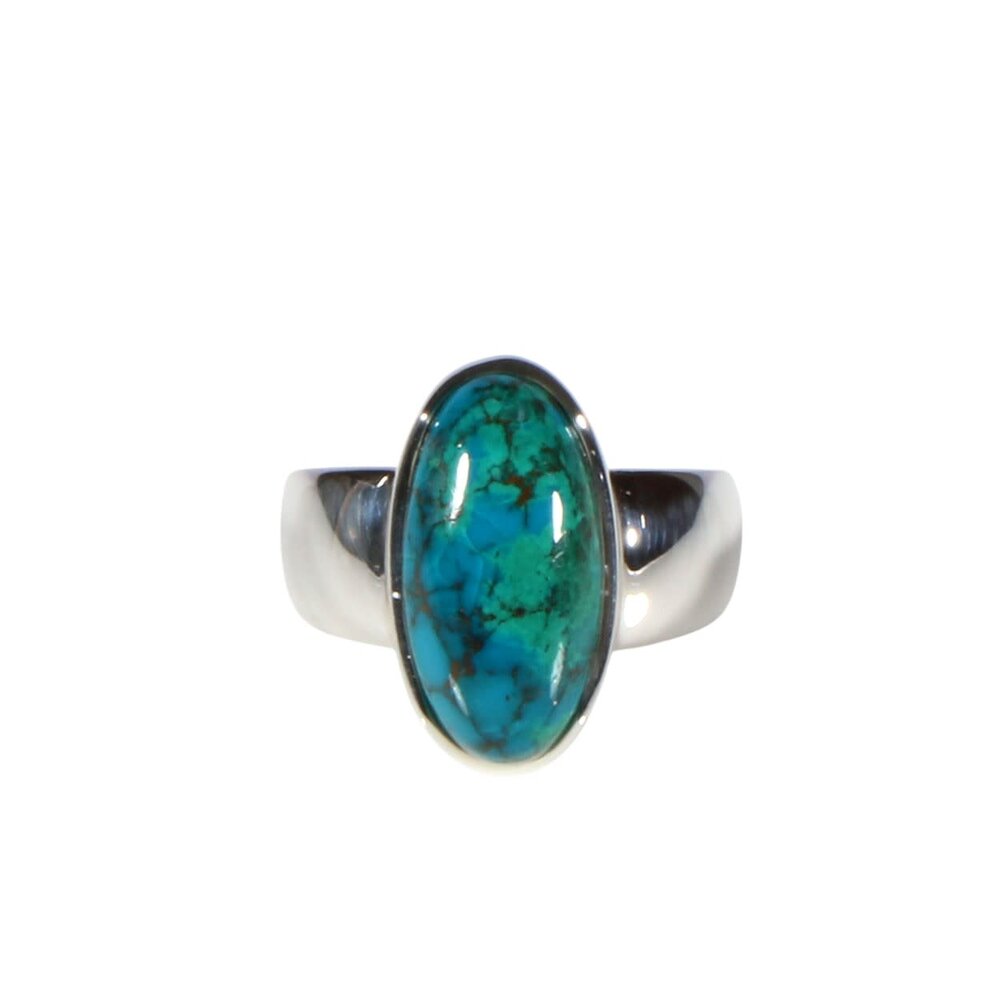 Zilveren ring chrysocolla maat 17 1/2 | ovaal 1,8 x 0,9 cm Zilveren ring chrysocolla maat 17 1/2 | ovaal 1,8 x 0,9 cm