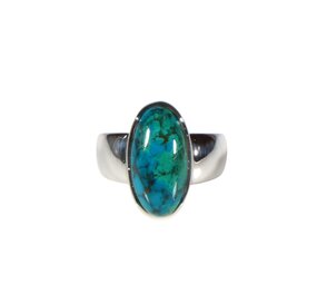 Zilveren ring chrysocolla maat 17 1/2 | ovaal 1,8 x 0,9 cm