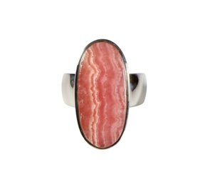 Zilveren ring rhodochrosiet maat 19  | ovaal 2,7 x 1,2 cm Zilveren ring rhodochrosiet maat 19  | ovaal 2,7 x 1,2 cm