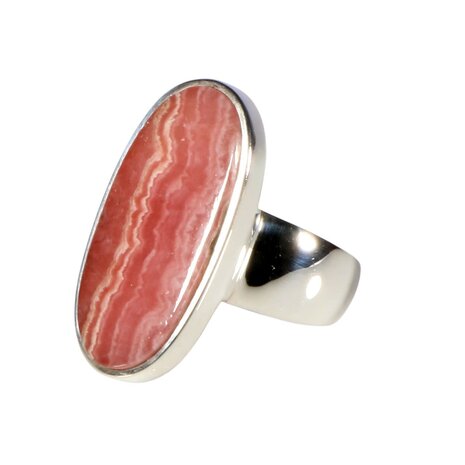 Zilveren ring rhodochrosiet maat 19  | ovaal 2,7 x 1,2 cm Zilveren ring rhodochrosiet maat 19  | ovaal 2,7 x 1,2 cm