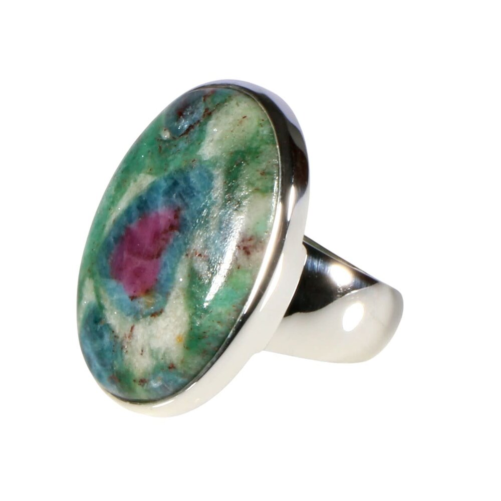 Zilveren ring robijn in fuchsiet maat 17 1/2 | ovaal 2,5 x 1,8 cm Zilveren ring robijn in fuchsiet maat 17 1/2 | ovaal 2,5 x 1,8 cm