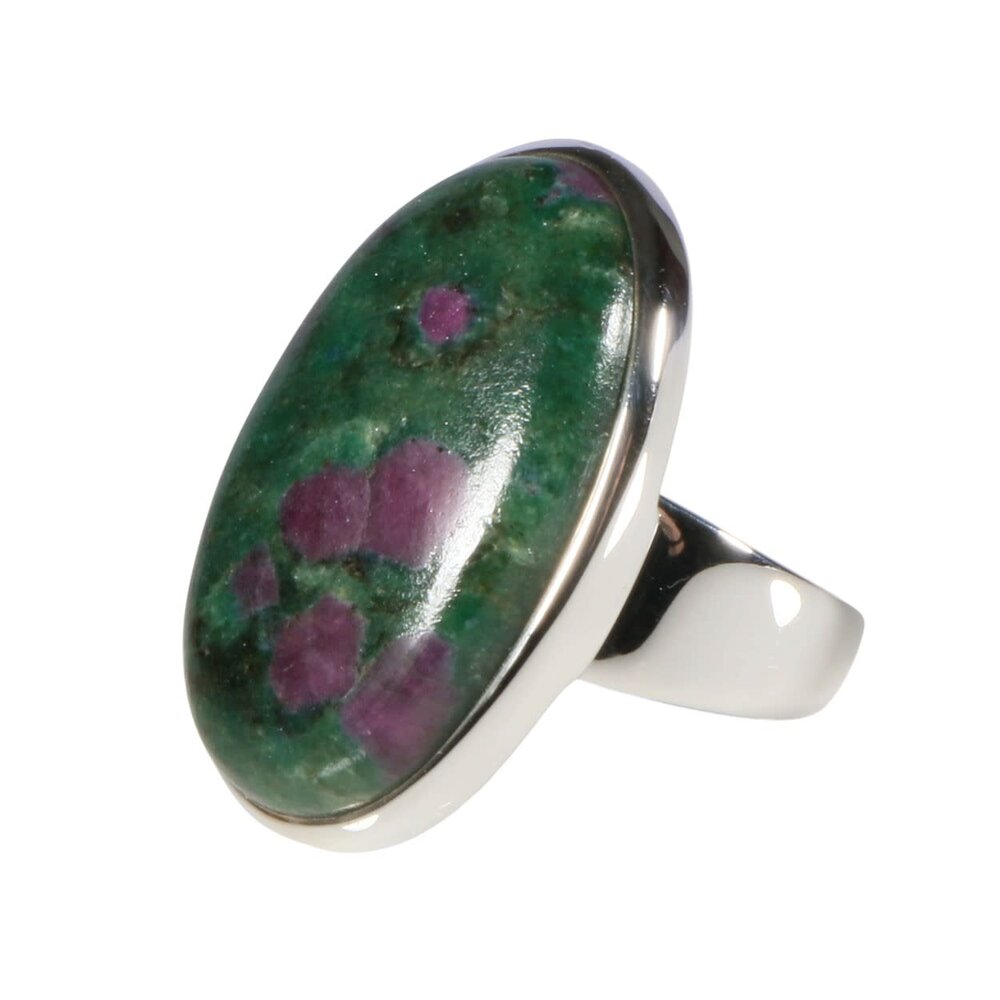 Zilveren ring robijn in fuchsiet maat 19 1/2 | ovaal 3 x 1,9 cm