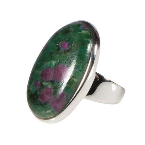 Zilveren ring robijn in fuchsiet maat 19 1/2 | ovaal 3 x 1,9 cm
