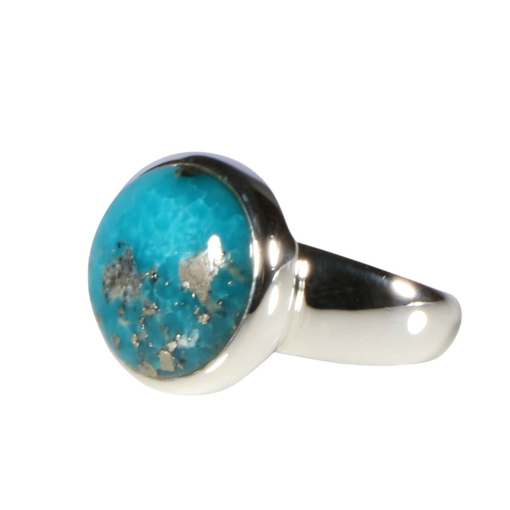 Zilveren ring turkoois met pyriet maat 17 1/2 | rond 1,3 cm Zilveren ring turkoois met pyriet maat 17 1/2 | rond 1,3 cm