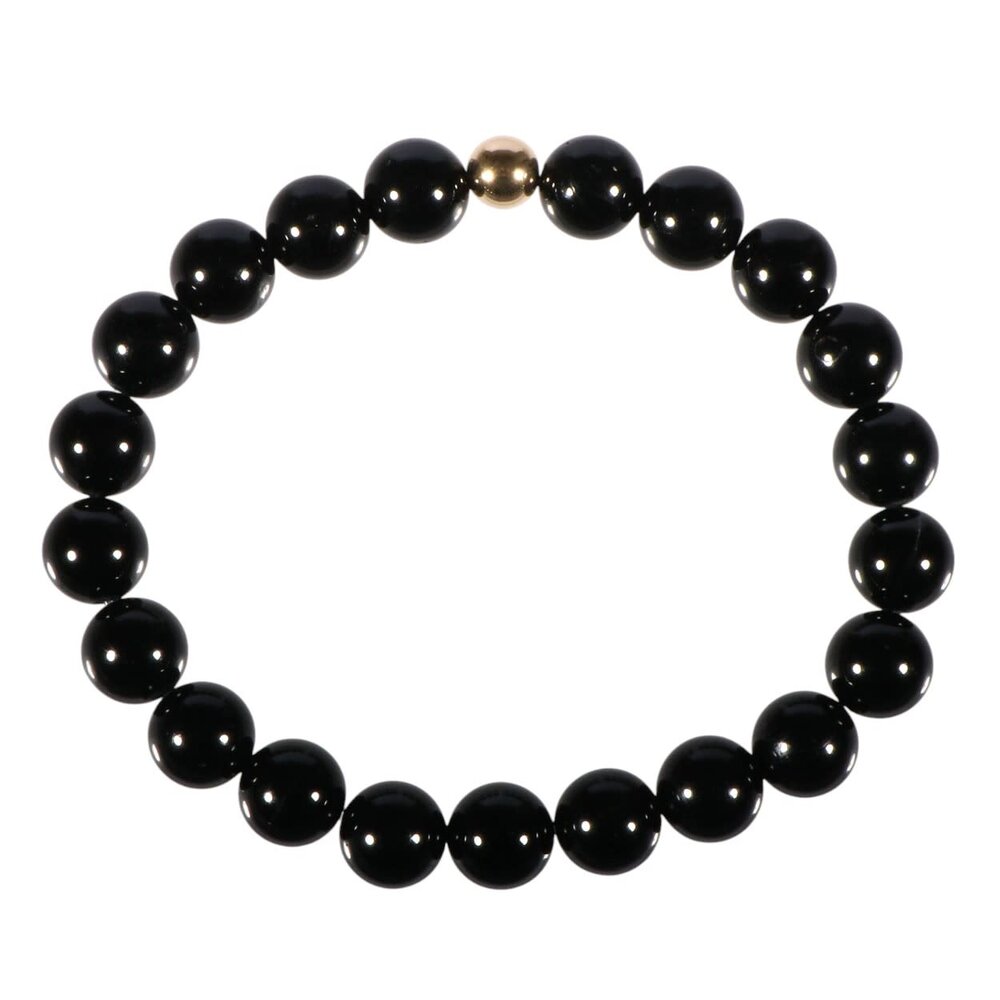 Toermalijn (zwart) armband met 14k gouden kraal | 8 mm Toermalijn (zwart) armband met 14k gouden kraal | 8 mm