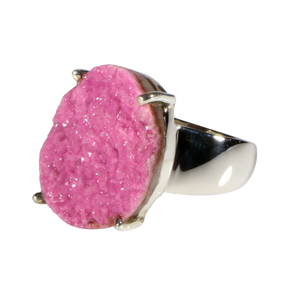 Zilveren ring calciet (cobalto) maat 17 1/2 | ovaal ruw 2,1 x 1,6 cm