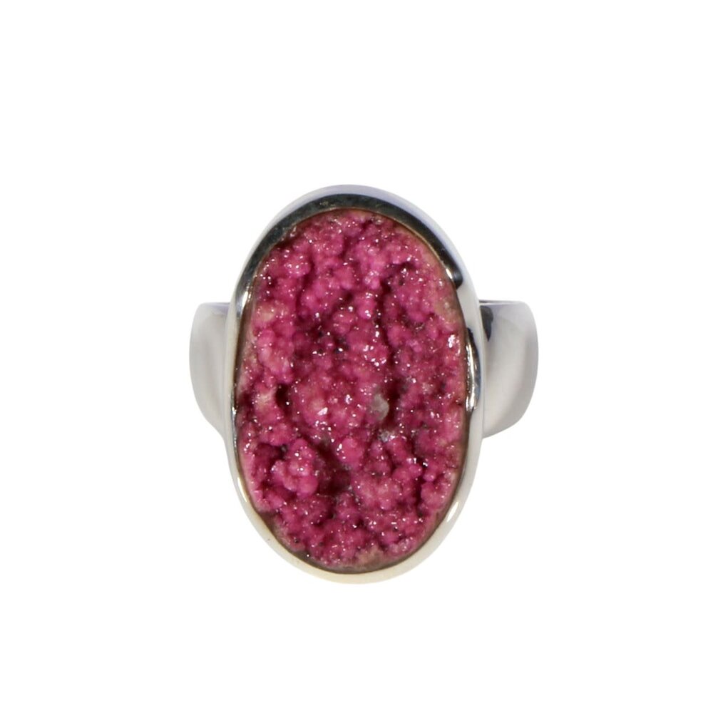 Zilveren ring calciet (cobalto) maat 18 | ovaal ruw 2,2 x 1,4 cm