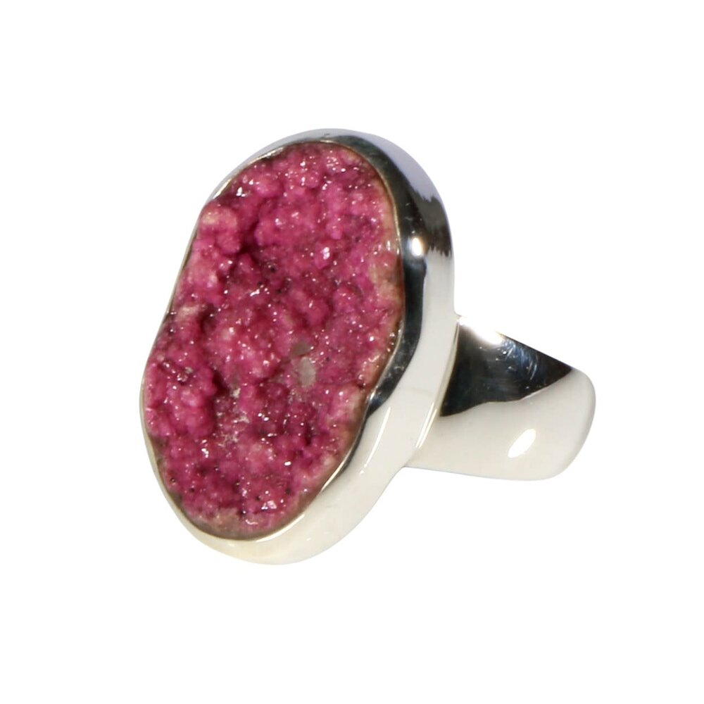 Zilveren ring calciet (cobalto) maat 18 | ovaal ruw 2,2 x 1,4 cm