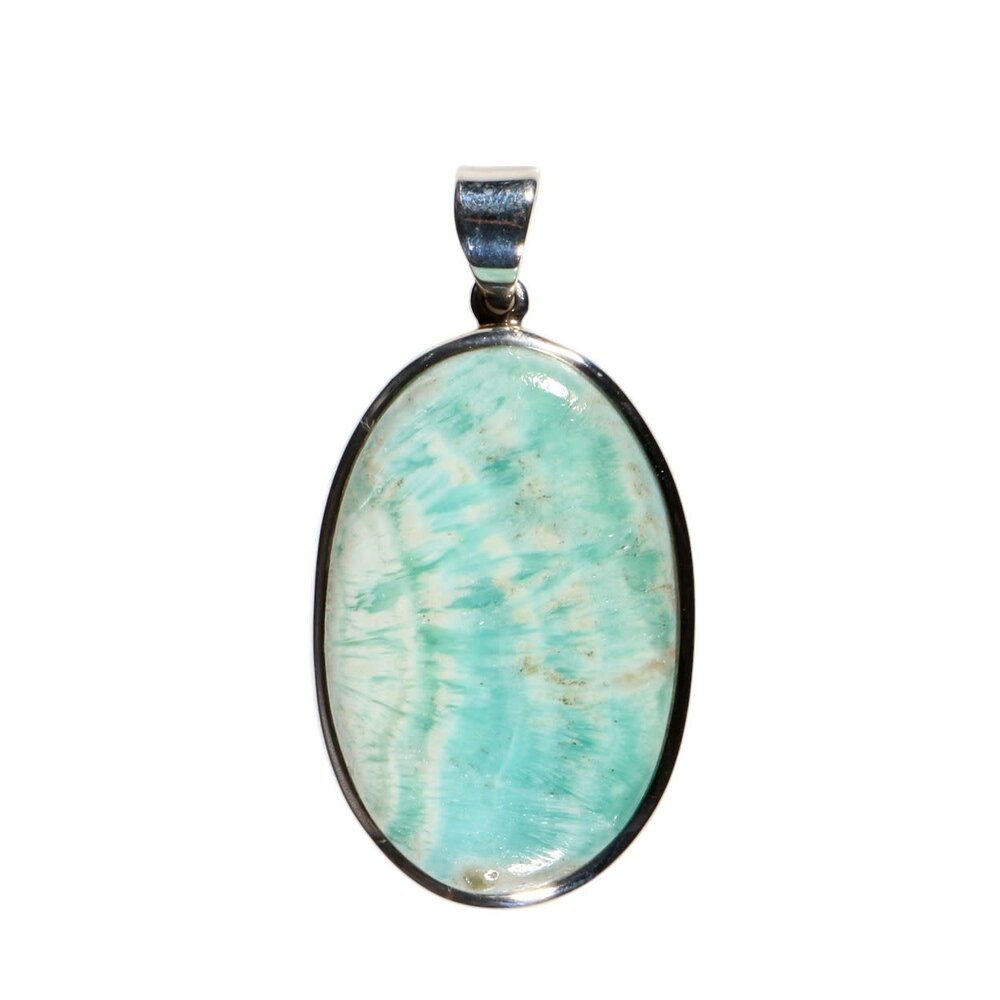 Zilveren hanger calciet (Caribbean blue) | ovaal 3,6 x 2,3 cm Zilveren hanger calciet (Caribbean blue) | ovaal 3,6 x 2,3 cm
