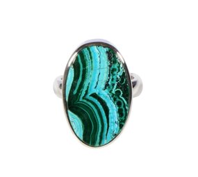 Zilveren ring malachiet met chrysocolla maat 18 (licht verstelbaar) | ovaal 2,4 x 1,5 cm Zilveren ring malachiet met chrysocolla maat 18 (licht verstelbaar) | ovaal 2,4 x 1,5 cm