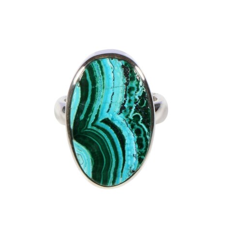 Zilveren ring malachiet met chrysocolla maat 18 (licht verstelbaar) | ovaal 2,4 x 1,5 cm Zilveren ring malachiet met chrysocolla maat 18 (licht verstelbaar) | ovaal 2,4 x 1,5 cm