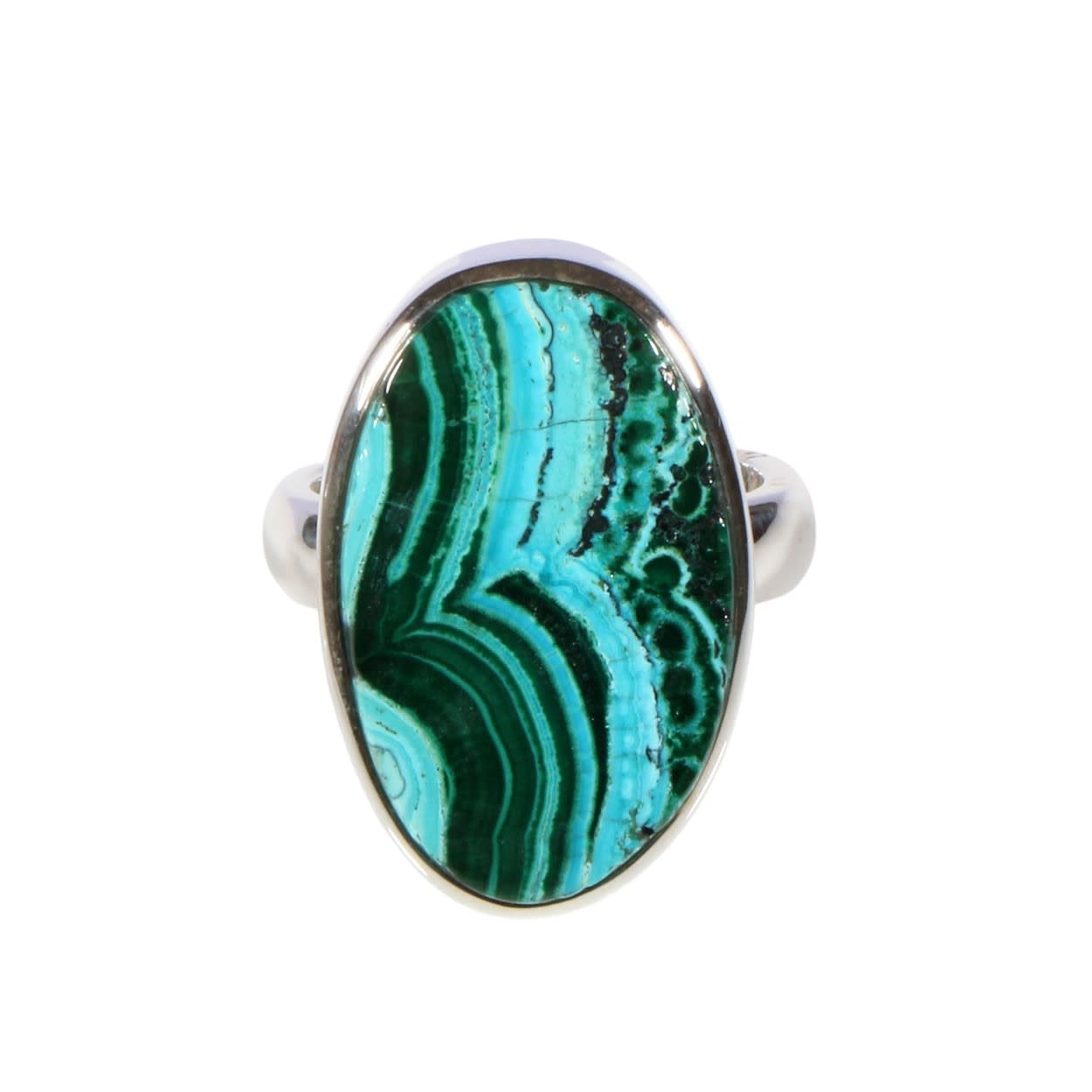 Zilveren ring malachiet met chrysocolla maat 18 | ovaal 2,4 x 1,5 cm ...