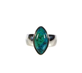 Zilveren ring chrysocolla maat 17 1/2 | markies 1,8 x 0,8 cm Zilveren ring chrysocolla maat 17 1/2 | markies 1,8 x 0,8 cm