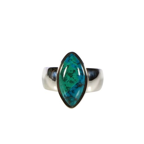 Zilveren ring chrysocolla maat 17 1/2 | markies 1,8 x 0,8 cm Zilveren ring chrysocolla maat 17 1/2 | markies 1,8 x 0,8 cm