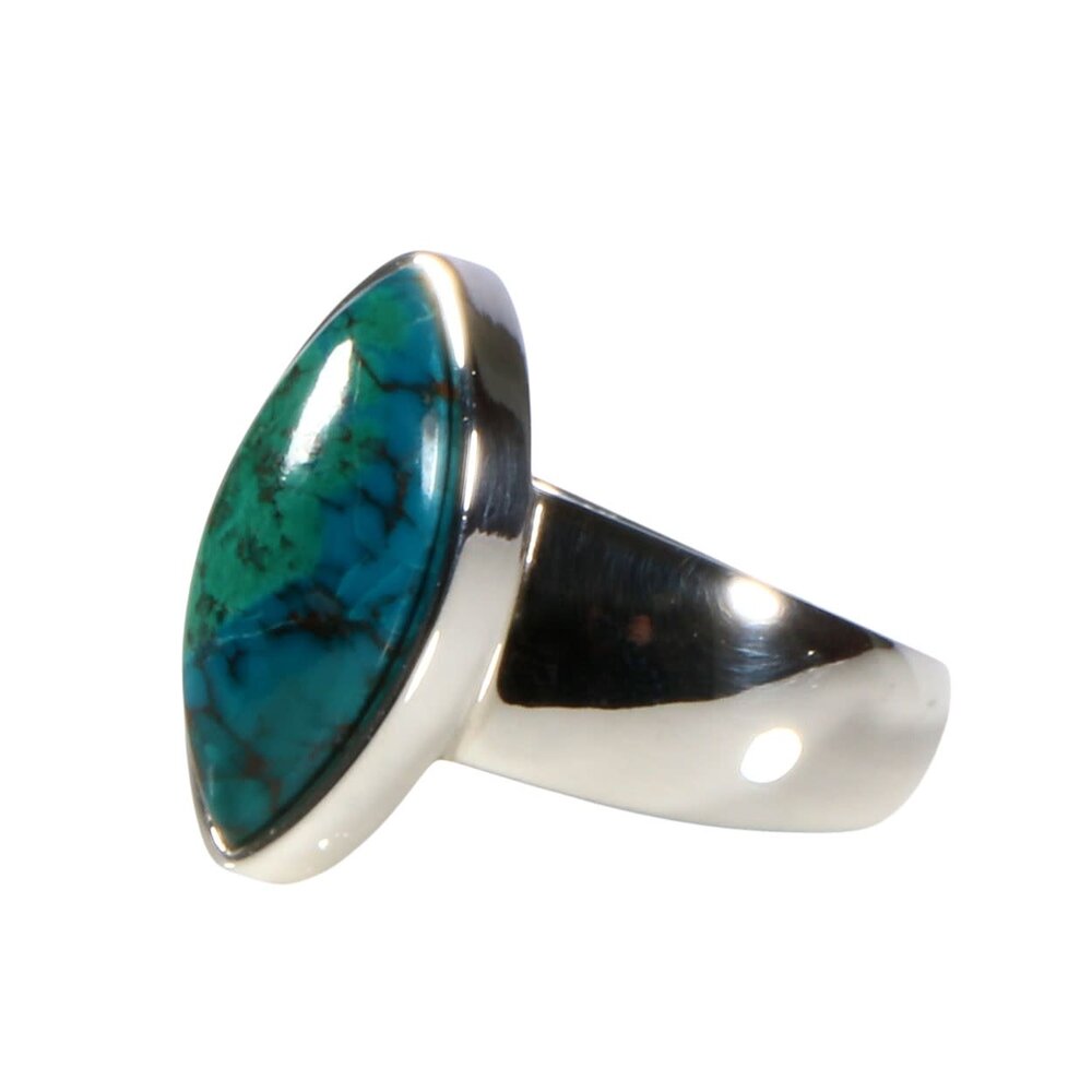 Zilveren ring chrysocolla maat 17 1/2 | markies 1,8 x 0,8 cm Zilveren ring chrysocolla maat 17 1/2 | markies 1,8 x 0,8 cm