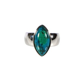 Zilveren ring chrysocolla maat 18 | markies 1,7 x 0,9 cm