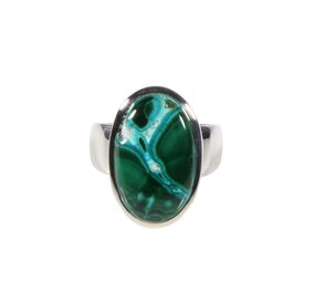 Zilveren ring malachiet met chrysocolla maat 17 1/2 | ovaal 1,9 x 1,2 cm