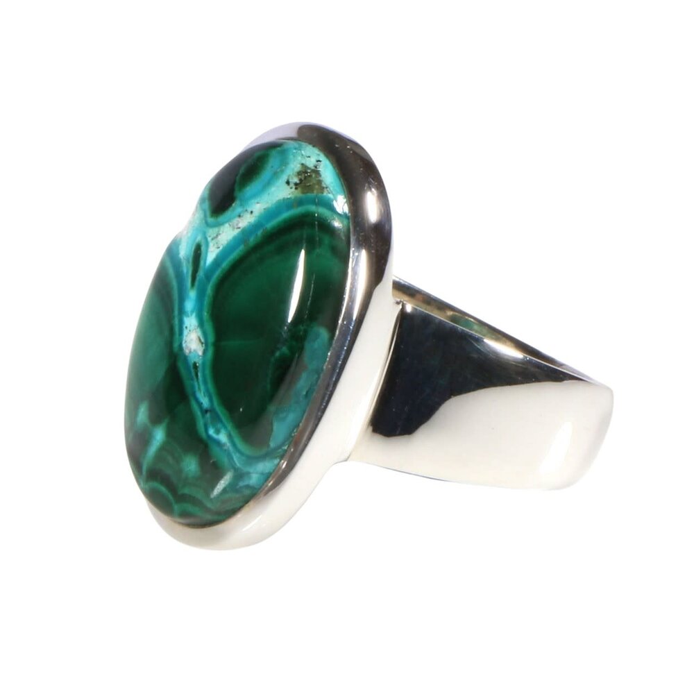 Zilveren ring malachiet met chrysocolla maat 17 1/2 | ovaal 1,9 x 1,2 cm