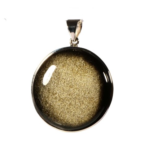 Zilveren hanger goud obsidiaan | rond 3,4 cm