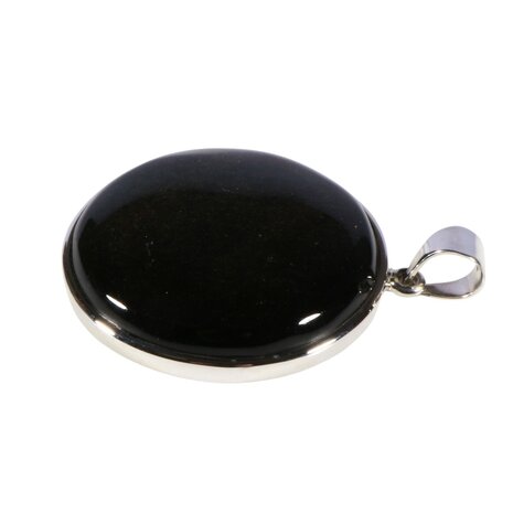 Zilveren hanger goud obsidiaan | rond 3,4 cm