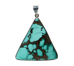 Zilveren hanger turkoois (Tibetaans)| driehoek 4,1 x 4 cm Zilveren hanger turkoois (Tibetaans)| driehoek 4,1 x 4 cm