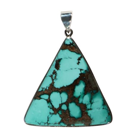 Zilveren hanger turkoois (Tibetaans)| driehoek 4,1 x 4 cm Zilveren hanger turkoois (Tibetaans)| driehoek 4,1 x 4 cm