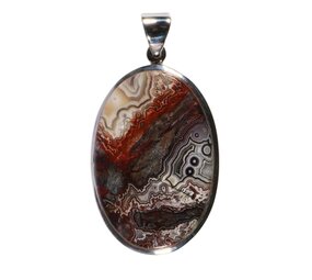 Zilveren hanger agaat (kant) | ovaal 4 x 2,7 cm