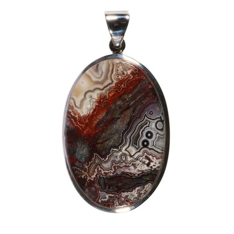 Zilveren hanger agaat (kant) | ovaal 4 x 2,7 cm