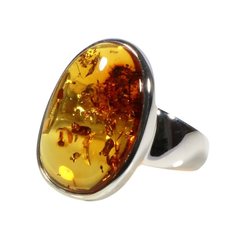 Zilveren ring barnsteen maat 19 | ovaal 2,2 x 1,7 cm