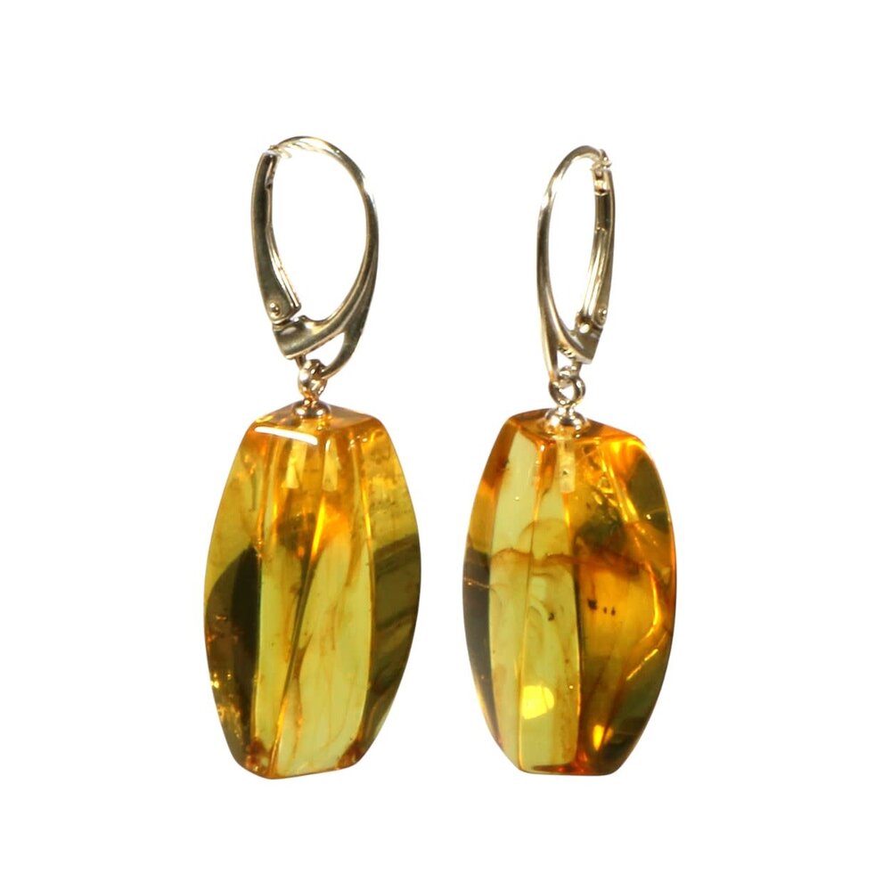 Zilveren oorbellen barnsteen | rechthoek 2,6 x 1,3 cm