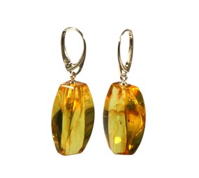 Zilveren oorbellen barnsteen | rechthoek 2,6 x 1,3 cm