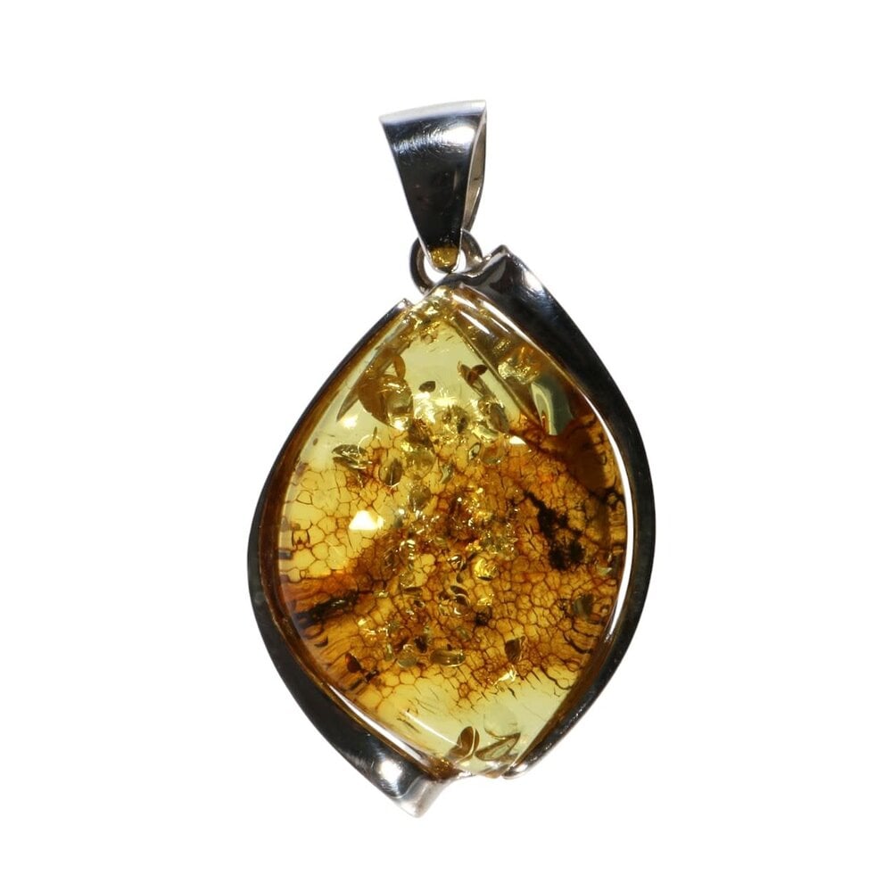 Zilveren hanger barnsteen | markies 3,3 x 2,3 cm