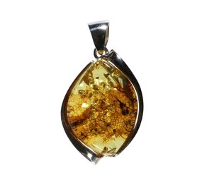 Zilveren hanger barnsteen | markies 3,3 x 2,3 cm