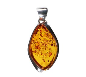 Zilveren hanger barnsteen | markies 3,6 x 2,1 cm