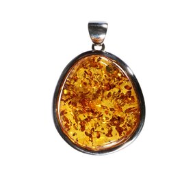 Zilveren hanger barnsteen | rond 3,5 cm