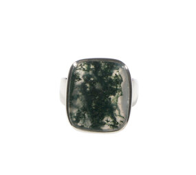 Zilveren ring mosagaat maat 19 | rechthoek 1,9 x 1,6 cm